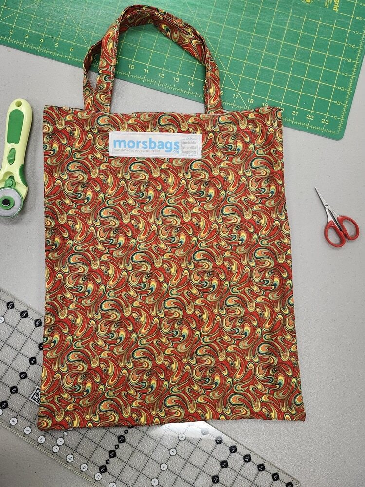 A bag with a whimsical print.