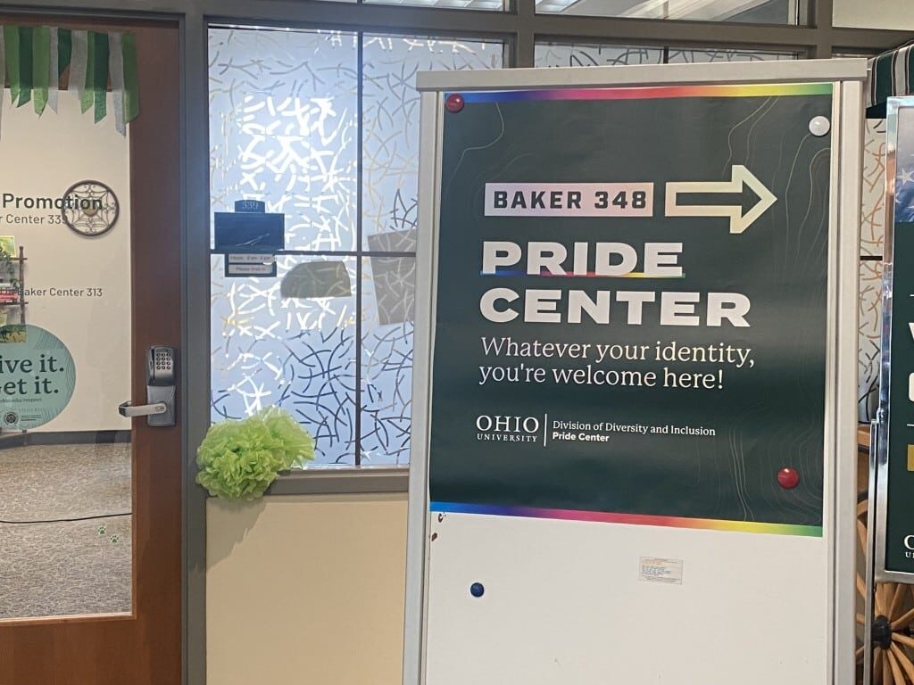 Poster pointing to OU Pride Center