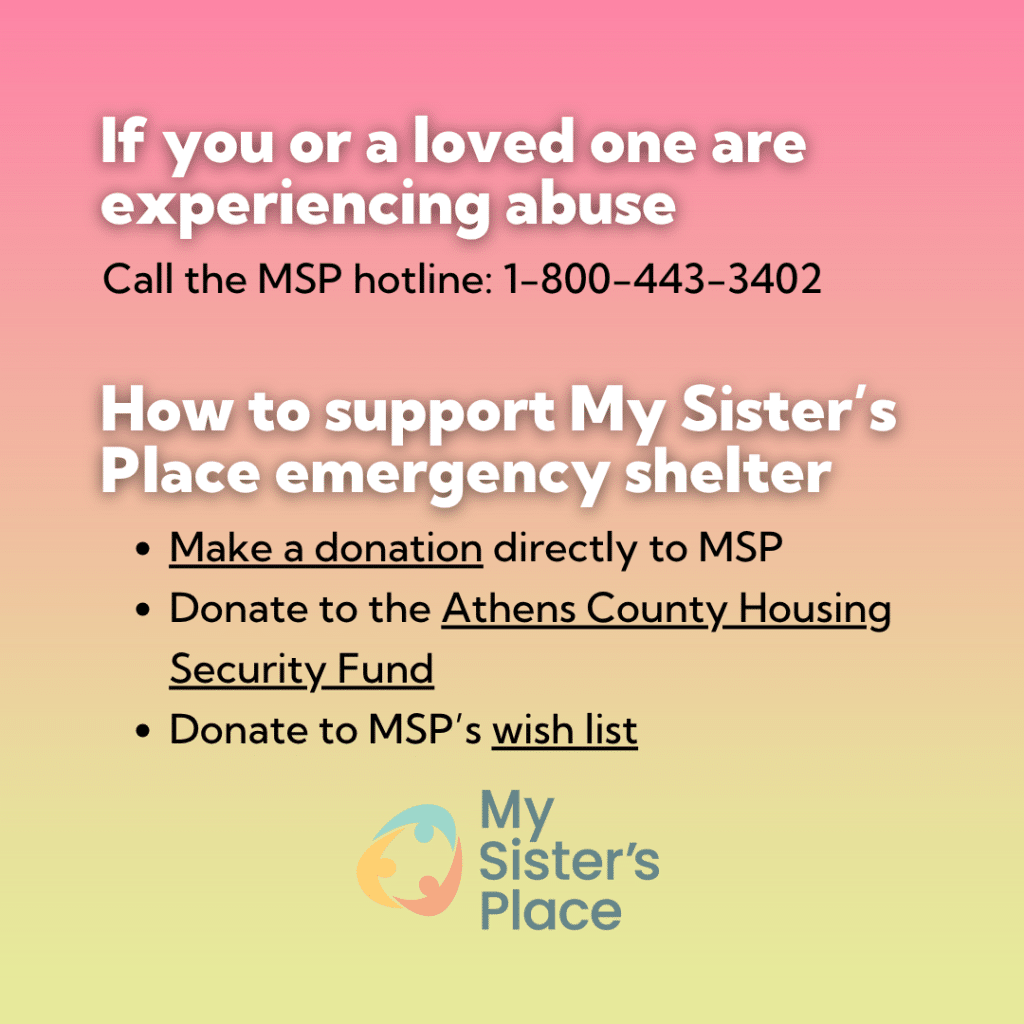 Graphic explaining how to help My Sister's Place
