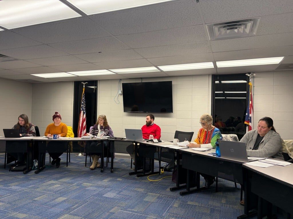 Nelsonville City Council braves harsh weather to approve 2026 budget on Tuesday Jan. 27. (L-R: McCray Powell, Nic Joseph-Saul, Amy Hollenbaugh, Cameron Peck, Nancy Sonick, Charlotte Beach).
