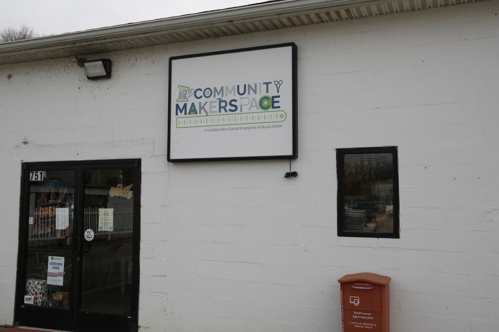 The sign on the exterior of the Community Makerspace.