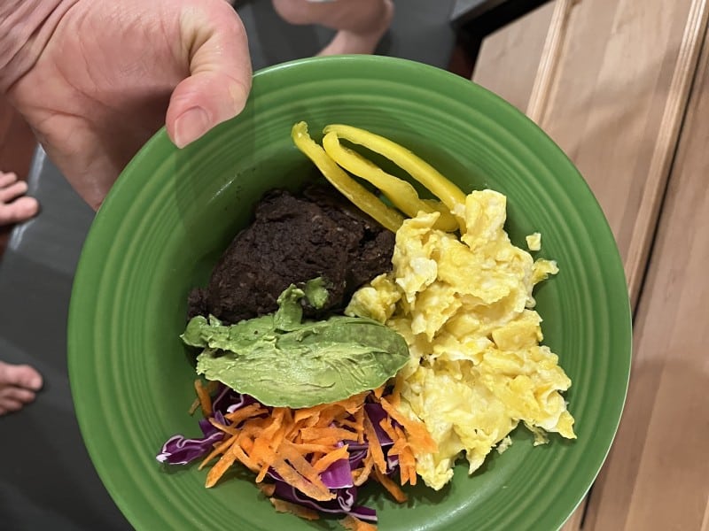 Colorful plate of food.