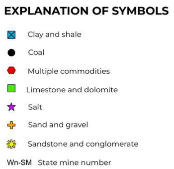 Screenshots from the 2024 Report on Ohio Mineral Industries showing the extent of mining operations in Athens County. 