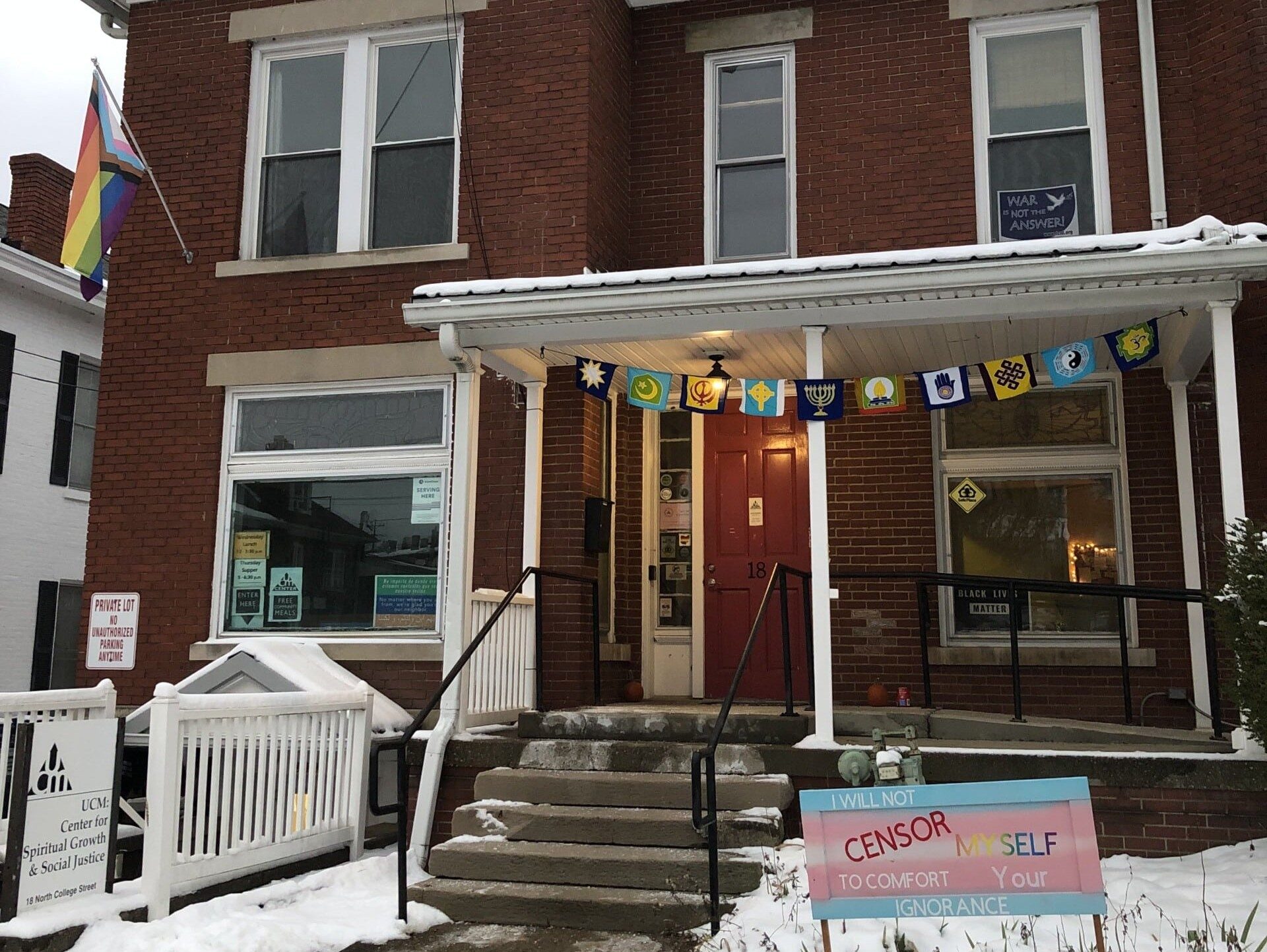 front of UCM in the winter