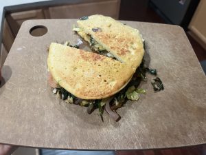 Home, Cooking: Greens Sandwich with Chickpea Pancakes