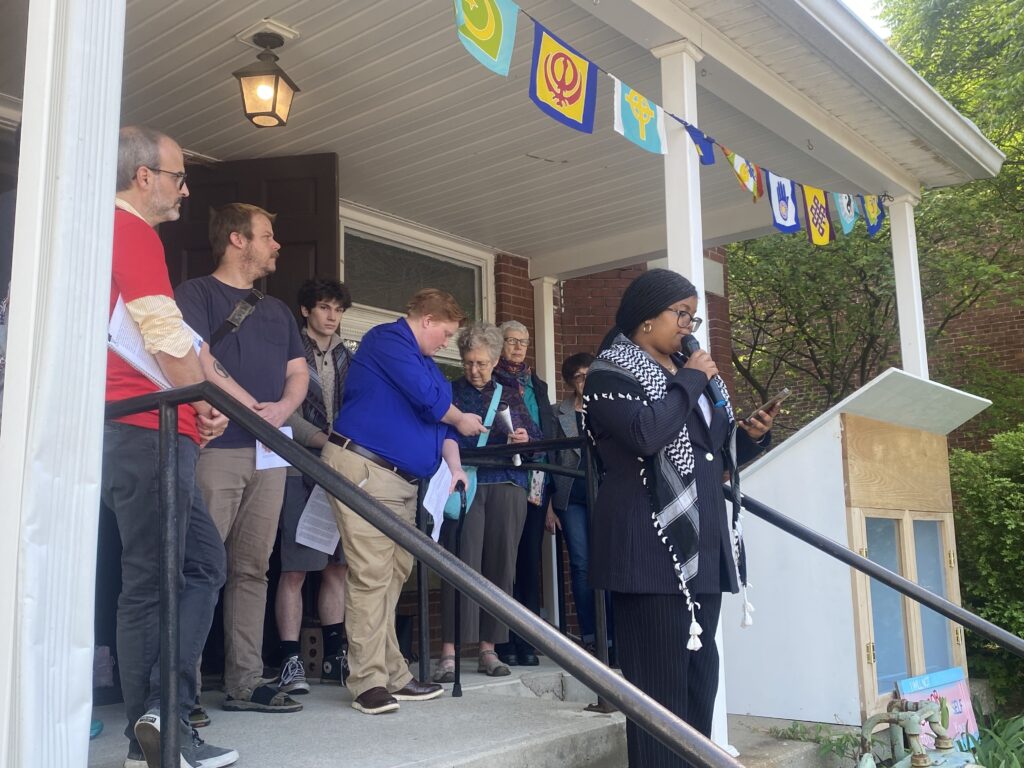 Ohio University Black Panther Legacy founder AJ Jones speaks in support of students facing charges as a result of a campus protest during a press conference on April 23, 2026. Photo by Dani Kington.