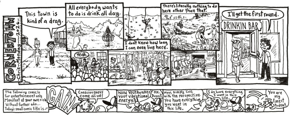 multi-panel comic strip depicting conversation about alcohol between two young people.