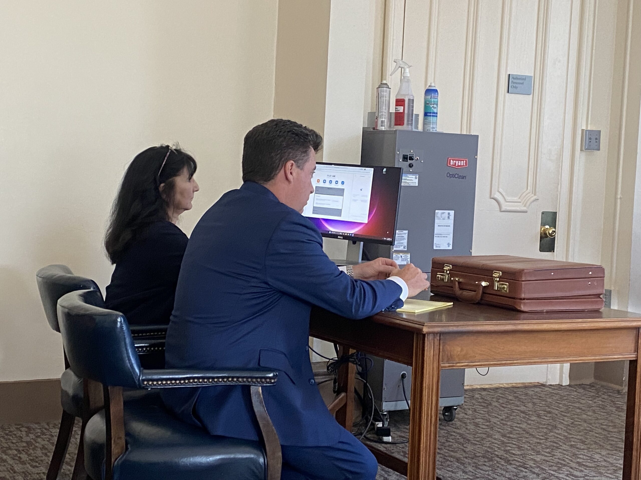 Jean Demosky (left) and her attorney Jonathan Tyack (right) at a pre-trial hearing.