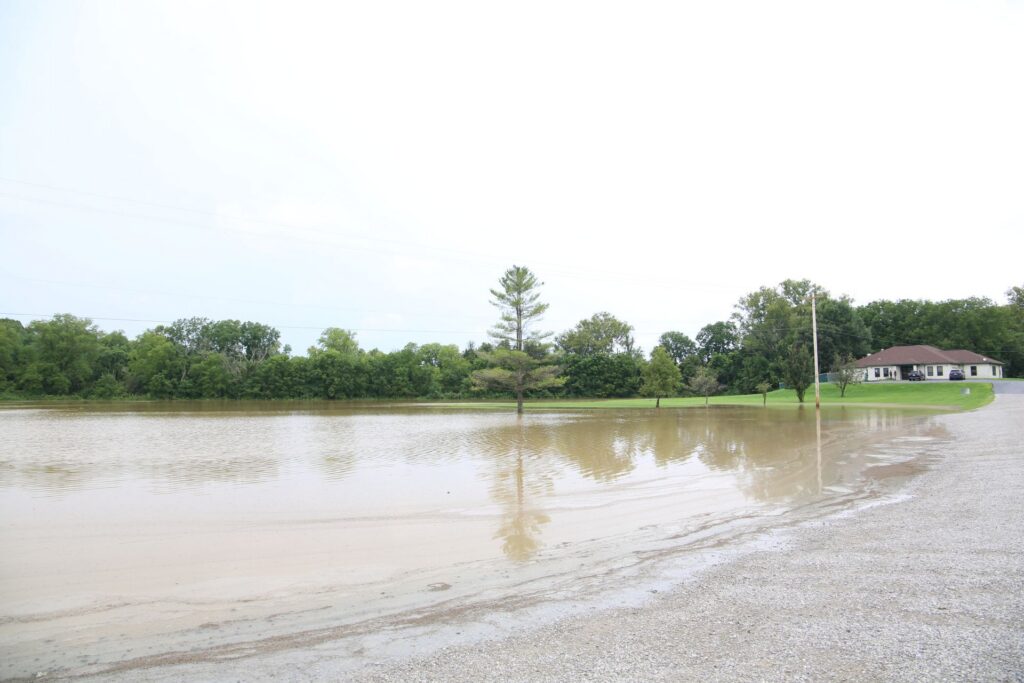 The Athens County Dog Shelter surrounded by floodwater.