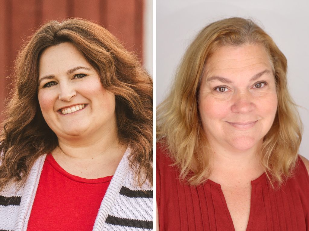 Two headshots of women in one image composite